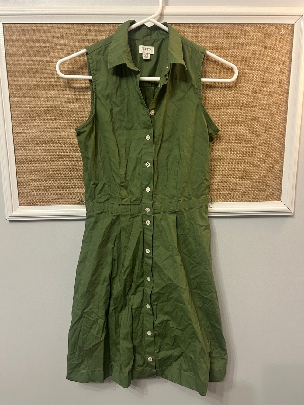 J. Crew Olive Green Sleeveless Button-Front Midi Dress